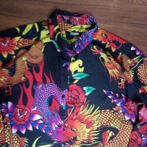 Vintage Y2K Jaded London Chinese Dragon Polyester Button Shirt AOP